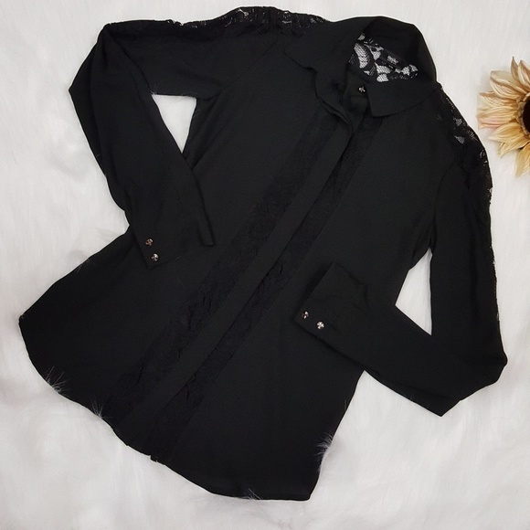 Mossimo Supply Co. Tops - Mossimo black semi sheer lace trim blouse